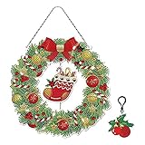 GLRGBHT Weihnachts Diamant Kunst Kranz Kit, 5D DIY-Kristallmalerei mit LED Lichter Ketten Girlande füR Handgemachte Kunst HäNgende Wand Home D