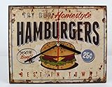 Wanduhr Diner Hamburger - Homestyle Hamburgers Clock - Metall Uhr Retro Fast Food Burger M