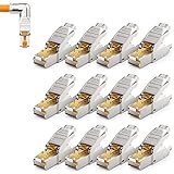 deleyCON 12x CAT 6a Netzwerkstecker 90° Winkel Stecker RJ45 Werkzeuglos Geschirmt 10Gbit/s Netzwerk Stecker für Starre Verlegekabel Rohkabel Steckverbinder RJ45 Ethernet LAN DSL Patchkab