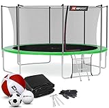 Hop-Sport Trampolin Outdoor Ø 244 cm – Gartentrampolin Komplettset mit stabilen U-Beinen, innenliegendem Netz, Sprungtuch und Leiter sowie Extra-Zubehör, grü