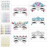 FRIUSATE 10 Set Gesicht Strasssteine, Temporäre Tattoos Glitzer Schmucksteine Selbstklebend Glitzersteine Gesicht Halloween Festival Glitter für Gesicht Augenbrauen Aug