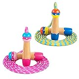 Habett Springseil, 2 Stück Speed Rope Seilspringen Cartoon Holzgriff, Jump Rope Länge Einstellbar Springen für Fitness Training Geeignet für Kinder und Erwachsene (285 cm, Pink und Blau)