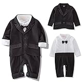 ALLAIBB Infant Boy Tuxedo Anzug 2 Stücke Gentleman Outfit Strampler Schwarze Jacke Size 90 (Black)