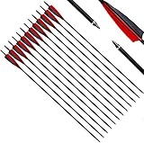 Narchery Pfeile, 31 Zoll Bogenpfeile Carbon Pfeile für Bogenschießen mit 5' Rot und Schwarz Naturfeder, Jagdpfeile für Bogen, Recurvebogen, Langbogen und Traditionellen Bogen (12er Set)