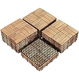 Yaheetech Holzfliesen 27 Stück pro Set (2,6 m²), Balkonfliesen mit Drainagesystem, Terrassenfliesen Gartendeko Fliesen Bodenbelag für Indoor & Outdoor, witterungsfest Hellb