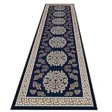 QDCZDQ Retro Flur-Randläufer-Teppich Marineblau, rutschfeste Fußmatte Gummirücken Badezimmer-Teppich für Schlafzimmer Nachttisch Wohnzimmer Küchenboden rutschfeste Waschbare Matten Teppiche M