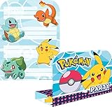 Amscan 9904829 - Einladungskarten Pokemon mit Umschlägen, 8 Stück, Größe 16 x 21,5 cm, Kindergeburtstag