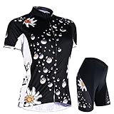 NUCKILY Damen Radtrikot Set Schnell Trockend Radtrikot Kurzarm + Radhose mit Sitzpolster Fahrradbekleidung