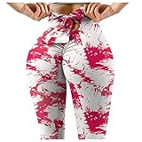 Yoga Leggings Damen High Waist Gym Sport Leggings Blickdicht Sportleggins Aufdruck Yogahosen Stretch Trainingshose Lange Fitnesshose Hosen L