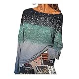 KEXIMIXUE Oberteile Damen Langarm Frauen Gradient Tie-Dye Pullover Rundhals Lange Ärmel Bottoming Shirt Beiläufig Oberteile A-Grün M