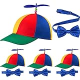 4 Stück Propeller Hut Helikopter Clown Hut Regenbogen Zylinder und 4 Stück blau verstellbare Länge Satin Flieg