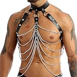 Agoky Herren Einstellbare Leder Body Körper Brust Harness Geschirr sexy Kostüm aus Leder Riemen Gürtel Bandage Sex Clubwear Schwarz B One S