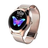 CUEYU Smart Watch KW10,Runder Touchscreen IP68 wasserdichte Smartwatch für Frauen, Fitness Tracker mit Herzfrequenz und Schlaf Pedometer,Armband für IOS/Android (A-Gold)