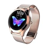 CUEYU Smart Watch KW10,Runder Touchscreen IP68 wasserdichte Smartwatch für Frauen, Fitness Tracker mit Herzfrequenz und Schlaf Pedometer,Armband für IOS/Android (A-Gold)