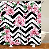 XCBN Retro tropischer Flamingo Duschvorhang schöne Flamingo und Blumen Bad Vorhänge wasserdicht und schimmelresistent Trennvorhang A7 180X200CM