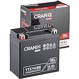 CranQ Motorradbatterie YTX14-BS 14Ah 200A 12V Gel-Technologie Roller Starter-Batterie zyklenfest, sicher lagerfähig, wartung