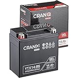 CranQ Motorradbatterie YTX14-BS 14Ah 200A 12V Gel-Technologie Roller Starter-Batterie zyklenfest, sicher lagerfähig, wartung