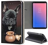 Samsung Galaxy S5 / S5 Neo Hülle Premium Smart Einseitig Flipcover Hülle Samsung S5 Neo Flip Case Handyhülle Samsung S5 Motiv (1451 Französische Bulldogge Hund Schwarz Welpe)