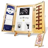 KENNOE Baby Bilderrahmen, Zahndose Milchzähne Jungen MäDchen, Milchzahndose, Handabdruck und FußAbdruck Set, B Ultraschallfoto, Echtholz Bilderrahmen, Baby Geschenk Andenken (Holzfarbe)