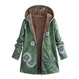 Deloito Winterjacke Damen Winter Mantel Große Größe Kapuzenjacke Vintage Blumendruck Jacke Mantel Mit Plüschfutter Warm Fleecjacke Zipper Hoodie Jacke Outwear Teddy Mäntel Cardig