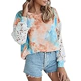 YILEEGOO Damen Langarm Sweatshirt Tie Dye Print Pullover Spitze Ärmel Casual Bluse Tops Gr. M, b