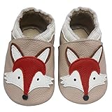 Bemesu Baby Krabbelschuhe Lauflernschuhe Lederpuschen Kinder Hausschuhe aus weichem Leder für Mädchen und Jungen Beige Fuchs (M, EU 20-21)