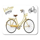 Mauspads Schwarzes Fahrrad City Bicycle Vintage in Gelb Enthält Schriftzug Mauspad für Notebooks, Desktop-Computer Matten Bü