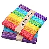 Jingyukj Holzstäbchen Bunte Holzstäbchen,100 Stück Eisstiele Holzeisstiele zum Basteln Popsicle Sticks DIY holzstäbchen zum basteln (Farbe)