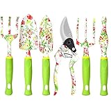 Gartengeräte-Set Garten-Handwerkzeuge, 6 PCS Hochleistungs-Aluminium-Gartenbedarf, Garten Geschenk-Set mit Blumendruck für Frauen, Garten-Handwerkzeuge im Freien mit Astschere Weeder Hand Rake S