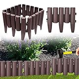 LZQ Rasenkante Palisaden Holz Optik Braun Beetumrandung Mähkante Randsteine 1 Element (LxH): 28,0cm x 24,0cm, Gartenpalisade - 2,8 m, 10 Stück