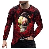 Binggong Herren Langarmshirt Fashion 3D Totenkopf Bedrucktes Lange Trainingshirt Freizeit Fitnessshirt Golf T-Shirt Langärmeliges Longshirt Funktionsshirt Longsleeve Sweatshirt Langarm T