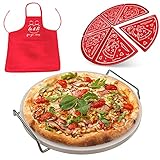 33 cm Keramik Pizzastein Set - Premium runder Backstein für Grill oder Ofen + Mehrzweckregal mit Griffen, 6 Teller, Schürze - Kochzubehör für gleichmäßiges Backen von Pizza, Brot, Keksen von La&L