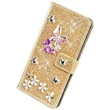 Herbests Kompatibel mit Samsung Galaxy S5 Handyhülle Brieftasche Hülle Schmetterling Blumen Muster Bunt Glitzer Bling Glänzend Strass Diamant Leder Schutzhülle Flip Case Handytasche,G