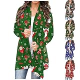 JIAYOUA Strickjacke Damen Lang Weihnachten Cardigan Langarm Bedruckt Outwear Frauen Oversize Loose Knopfe Elch Strickmantel Winter Elegant Pullover Mädchen Casual Strickpullover Freizeitjack