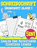 Schreibschrift übungsheft: Zahlen Und Buchstaben Schreiben Lernen. Zu Addieren, Zu Subtrahieren, Zu Zählen Und Die Uhrzeit Auf Der Uhr Zu Lesen, Angenehmes Lernen Von Eng