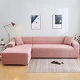 Fsogasilttlv SofaüBerwüRfe Sofa,Solid Thicken Elastic Sofabezug Polyester Ecke, Sofa Couch Schonbezug Stuhl Protector Living-Pink 2-Sitzer 145-185 cm und 3-Sitzer 190-230 cm 2 PCS