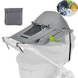 Sonnensegel Kinderwagen,Universal Sonnensegel, mit UV Schutz 50+ und Wasserdicht,mit Sichtfenster und Extra Breite Schattenflügel,Verstellbar Sonnenschutz,für Kinderwagen Buggy.(grau)