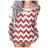 Damen Weihnachtskleid Party Kleider Weihnachts KostüM Cartoon Drucken Oberteil Langarmshirt Schulterfreies Sweatshirt FrüHling Herbst Winter Blusenkleider Weihnachtspullover Shirts Festliche Geschenk