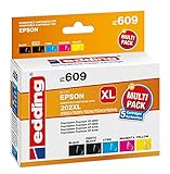 edding Druckerpatrone edd-609 ersetzt Epson 202XL (T02G1/H1/H2/H3/H4) Multipack 5 - Text-Schwarz, Foto-Schwarz, Cyan, Magenta, Gelb - Inhalt: 1x 20 ml + 4X 11,2