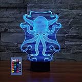 3D Tintenfisch Lampe USB-Strom Fernbedienung 7/16 Farben Optische Täuschung 3D LED Lampe Formen Kinder Schlafzimmer Nachtlicht Geburtstag Weihnachten Geschenk