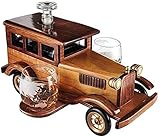 Flasche Rack Weinregal Wein Glashalter altmodisch Auto Whisky Dekanter Set mit 2-10 Unzen Whisky Tumbler Alte Mode Brille Old Fashioned Vintage Car 750ml Dekanter Zapfen E