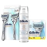 Gillette SkinGuard Sensitive Bartpflege Set, Nassrasierer Herren + 9 Rasierklingen + Rasiergel (250 ml)