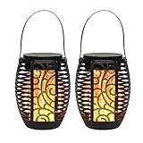 JHY DESIGN 2 Pack 16.5cm Hoch Hängend Lamp ,mit Griff Batteriebetrieben Tischlampe dekoration Vintage Gartenlaterne mit Glasscheiben,für Outdoor Wohnzimmer Garten Balkon Innen Indoor Draußen(Schwarz)