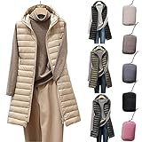 HHMY Weste Lang - Leichte Daunenweste Mit Kapuze Schlanke Steppweste Packbare Steppjacke Winter Jacke Ärmellose Kapuzenweste Tragbare Steppmantel, Mittellange, W