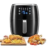 Airfryer, 6L XXL Heißluftfritteuse mit Leisem und 1800W Leistungstarkem Motor, 8 Voreingestellungen, Ohne Öl, LED-Dislay, 40+Rezept, Schw