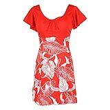 luoluoluo Einfarbig Bedruckter Einteiliger Bikini Badeanzug V-Ausschnitt Schwimmrock Strandrock Elegant Badekleid für D