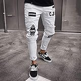 Jeans Herren Cool Black Jeans Skinny Ripped Destroyed Stretch Slim Fit Hop Hop Hose Mit Löchern Für Männer Slim Hip-Hop Reißverschluss Jeans M Weiß