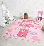 the carpet Happy Life Kinderzimmer, Kinderteppich, Spielteppich, Waschbar, Zahlenteppich, Hüpfteppich, Zahlen, Pink, 80 x 150