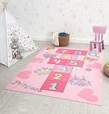 the carpet Happy Life Kinderzimmer, Kinderteppich, Spielteppich, Waschbar, Zahlenteppich, Hüpfteppich, Zahlen, Rund, Pink, 160 x 160