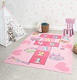 the carpet Happy Life Kinderzimmer, Kinderteppich, Spielteppich, Waschbar, Zahlenteppich, Hüpfteppich, Zahlen, Pink, 140 x 200